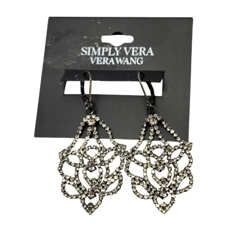 SIMPLY VERA WANG Black Diamond Dress Unique Artistic Earrings Dangle Jewelry - Picture 1 of 2